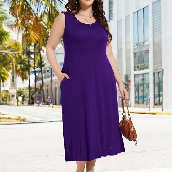 Plus Size Maxi Dress Rayon Spandex Sleeveless Casual Summer for Curvy Women - Picture 6 of 6